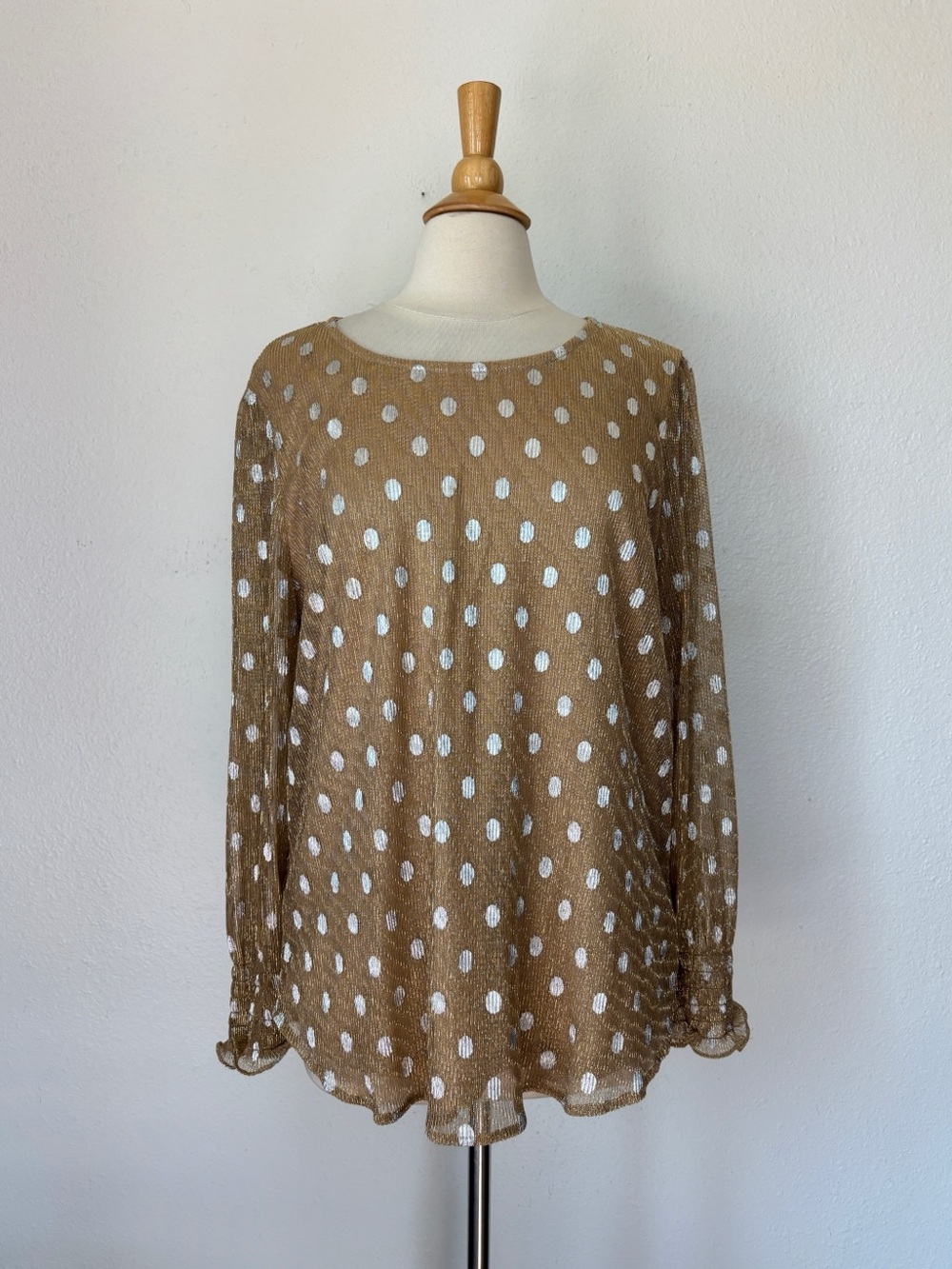 Metallic Polka Dot Long Sleeve Blouse
